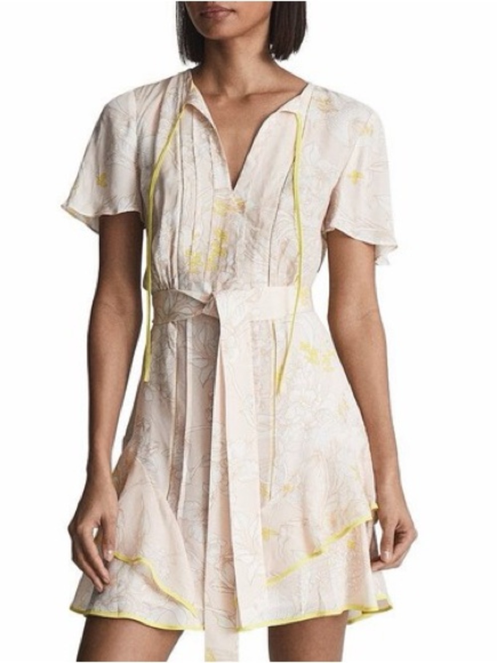 Reiss Peach and Yellow Floral Midi Dress